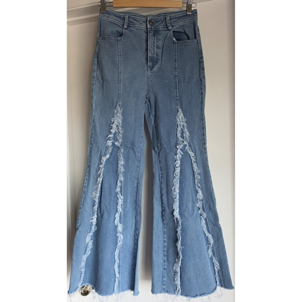 Flying Tomato Women Jeans Size S Light Blue Flared Denim Pants 70s Style Hippie